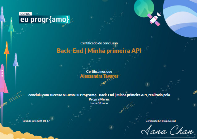 Certificado Back-end - Minha primeira API - Programaria